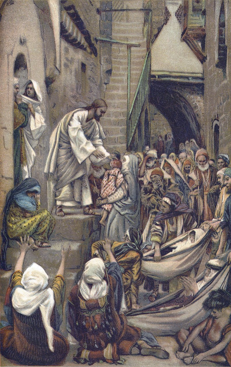 Hela staden var samlad vid dörren - Hela staden var samlad vid dörren - från "" The Life of Our Lord Jesus Christ"" - 1899 av James Tissot - Och hela staden samlades vid dess dörr - Markus 1: 33 - Vår Herre Jesu Kristi liv, av av James Jacques Joseph Tissot