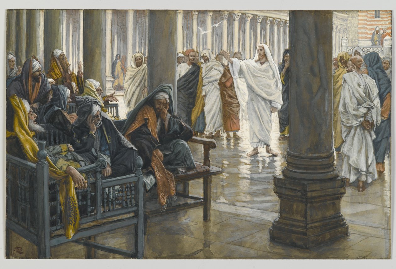 Ve er, skriftlärda och fariséer, illustration från Vår Herre Jesu Kristi liv, 1886-94 (wc över grafit på papper) av James Jacques Joseph Tissot