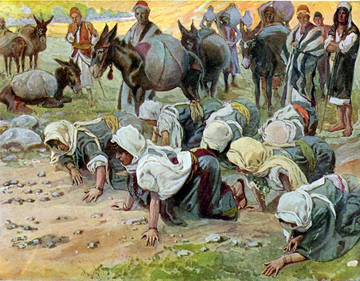Abigail knäböjer framför David, av Tissot -Bibel av James Jacques Joseph after Tissot