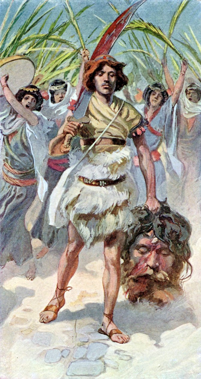 David tar Goliats huvud till Jerusalem - Bibeln av James Jacques Joseph after Tissot