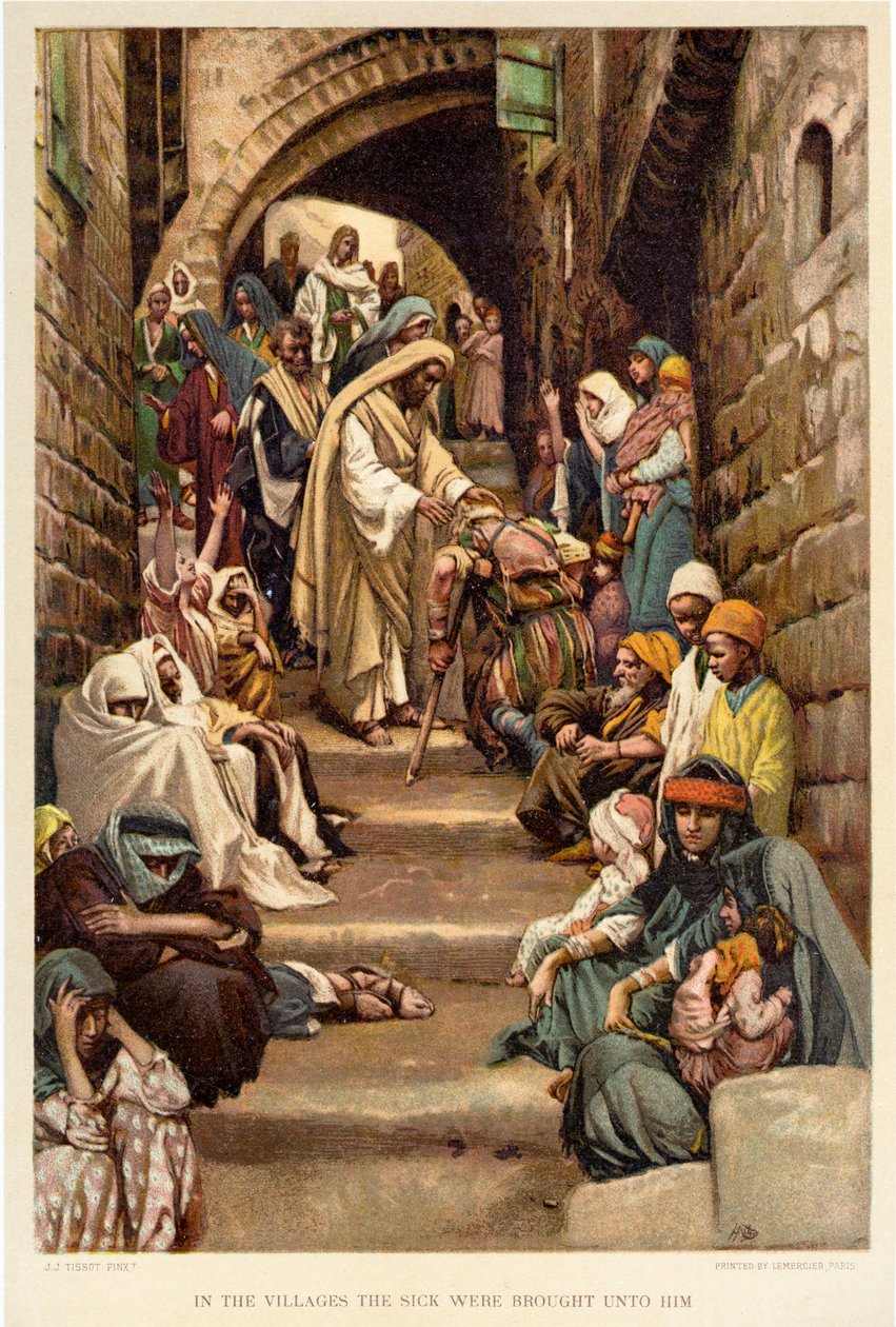 I byarna fördes de sjuka till honom - Bibeln av James Jacques Joseph after Tissot