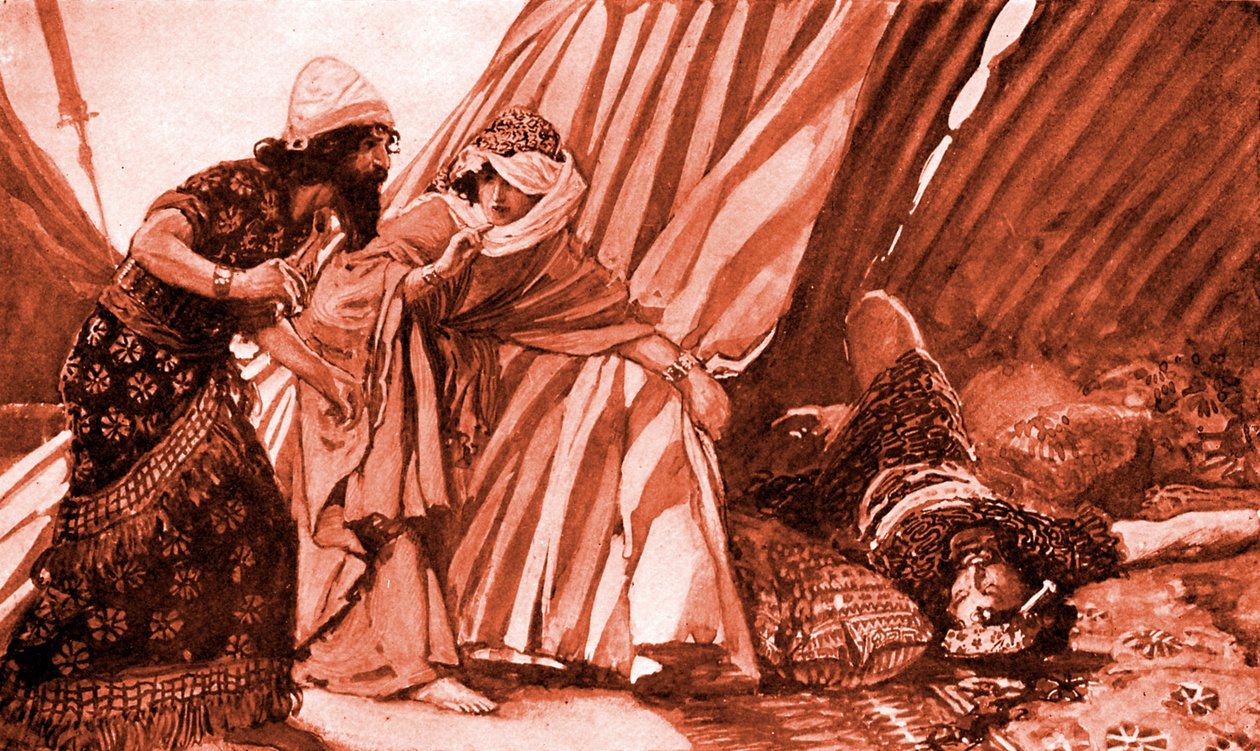 Jael som visar Barak Sisera som ligger död - Bibeln av James Jacques Joseph after Tissot