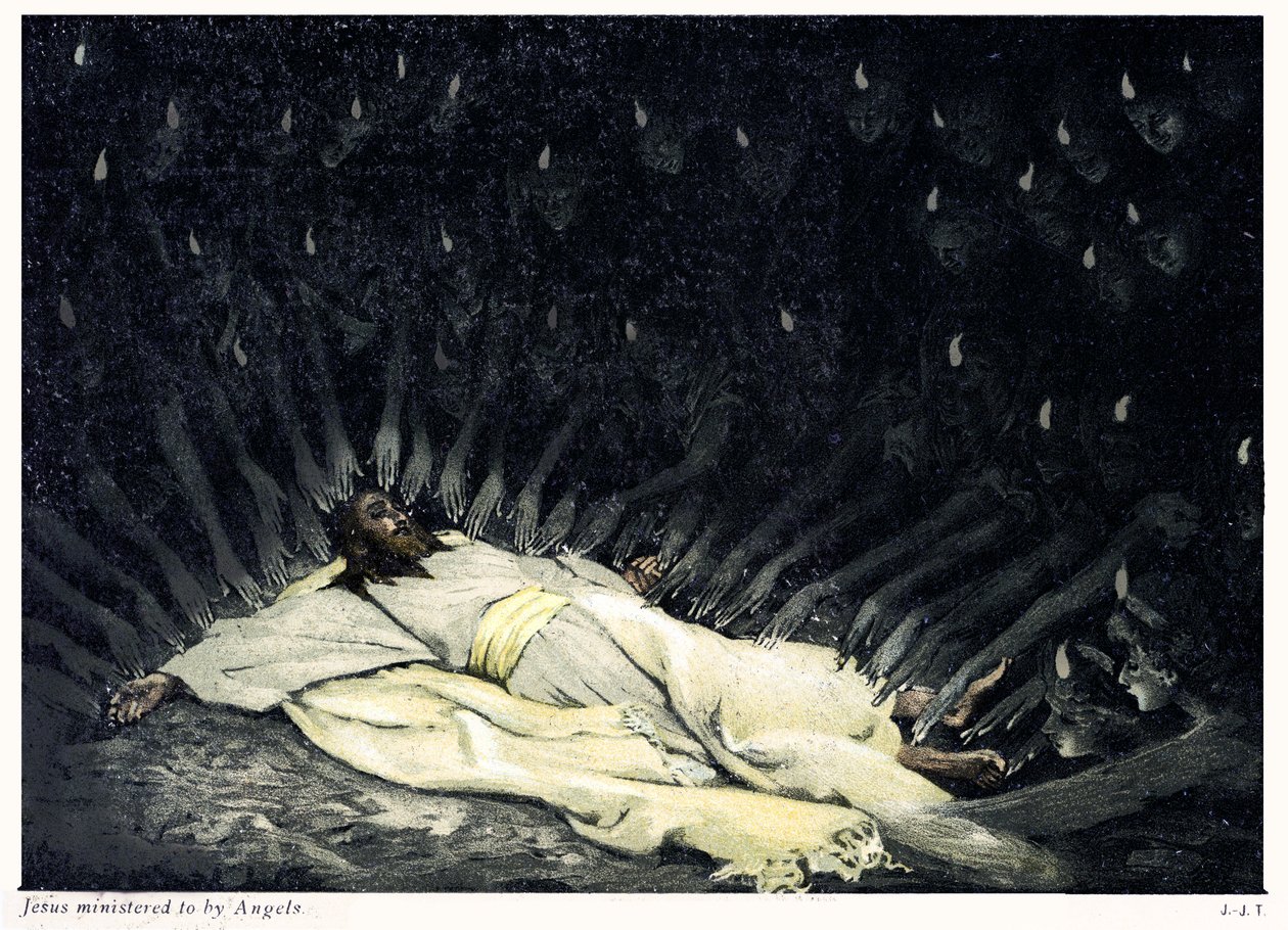 Jesus betjänad av änglar - Bibeln av James Jacques Joseph after Tissot