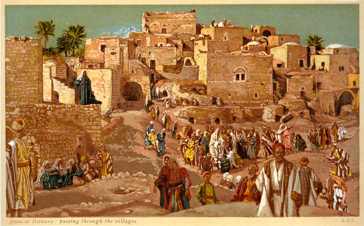Jesus i Betania: passerar genom byarna - Bibeln av James Jacques Joseph after Tissot