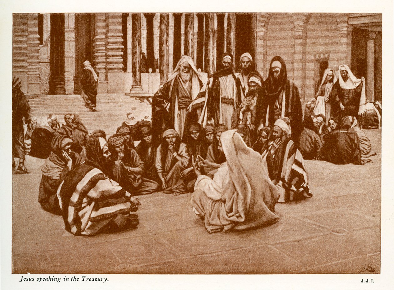 Jesus talar i skattkammaren - St John - Bibeln av James Jacques Joseph after Tissot