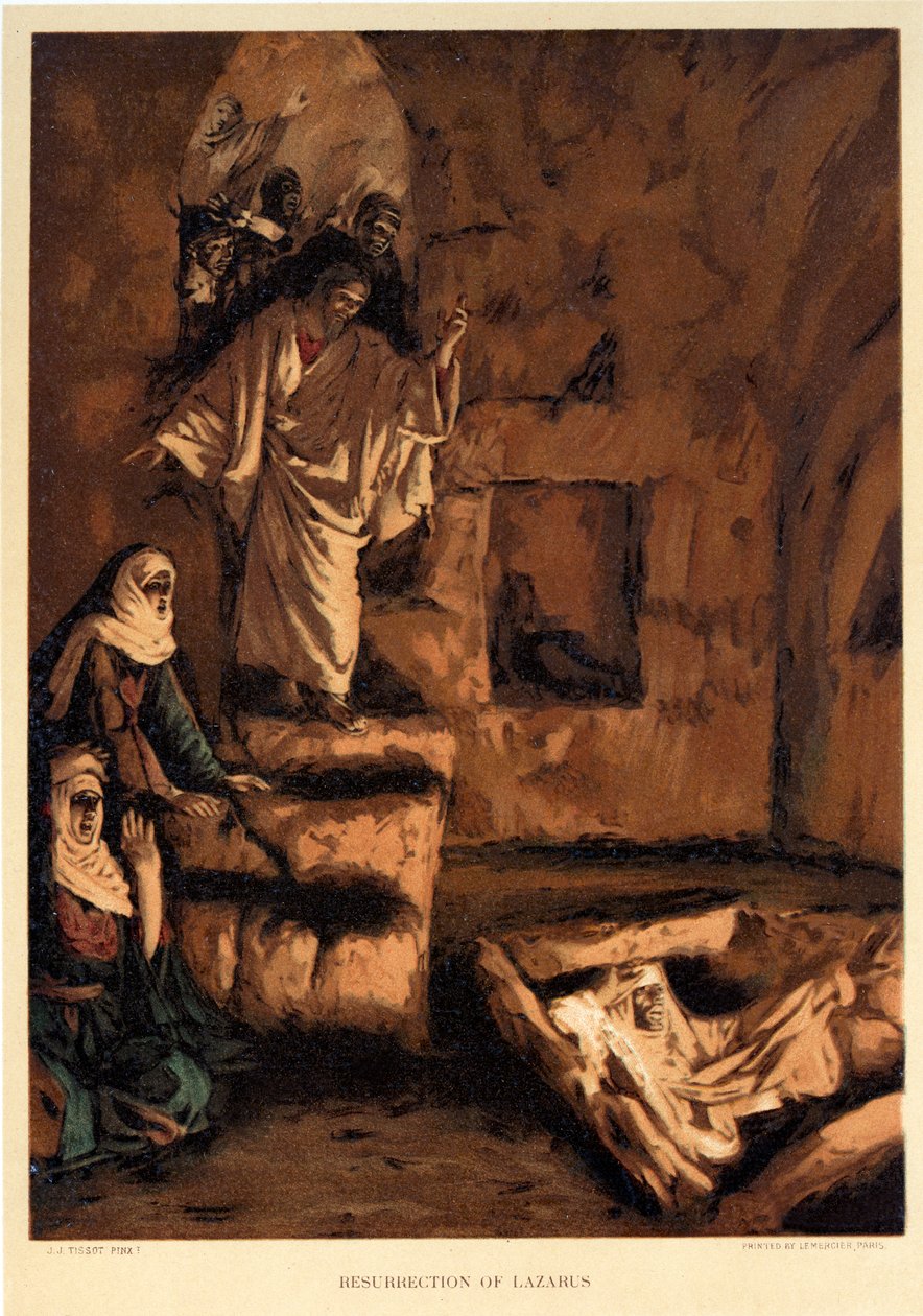 Lasarus uppståndelse - St John, -Bibel av James Jacques Joseph after Tissot