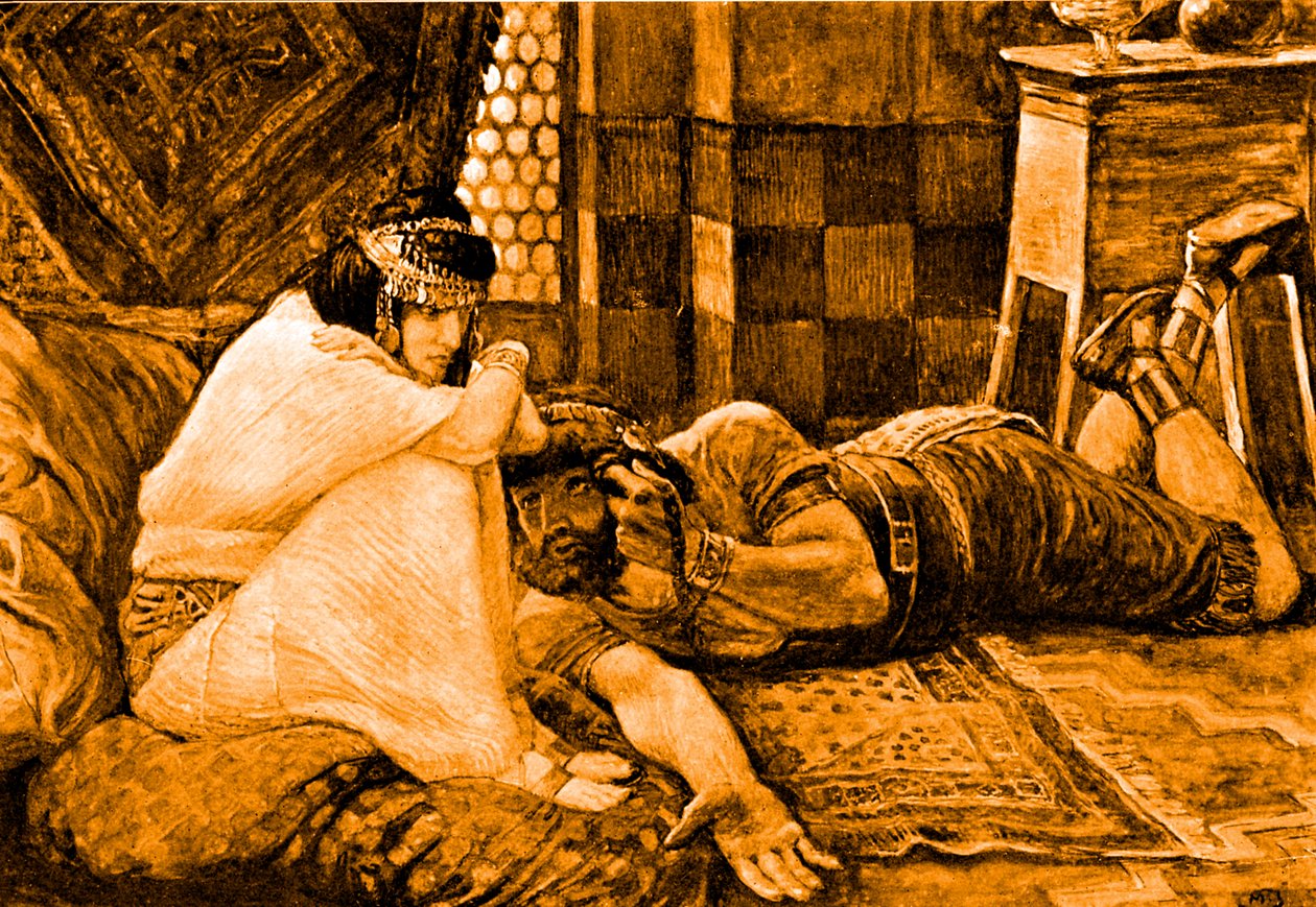 Simson avslöjar sin hemlighet för Delila - Bibeln av James Jacques Joseph after Tissot
