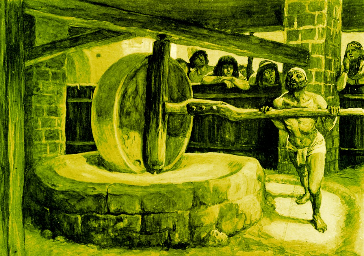 Simson vänder kvarnen i fängelset - Bibeln av James Jacques Joseph after Tissot