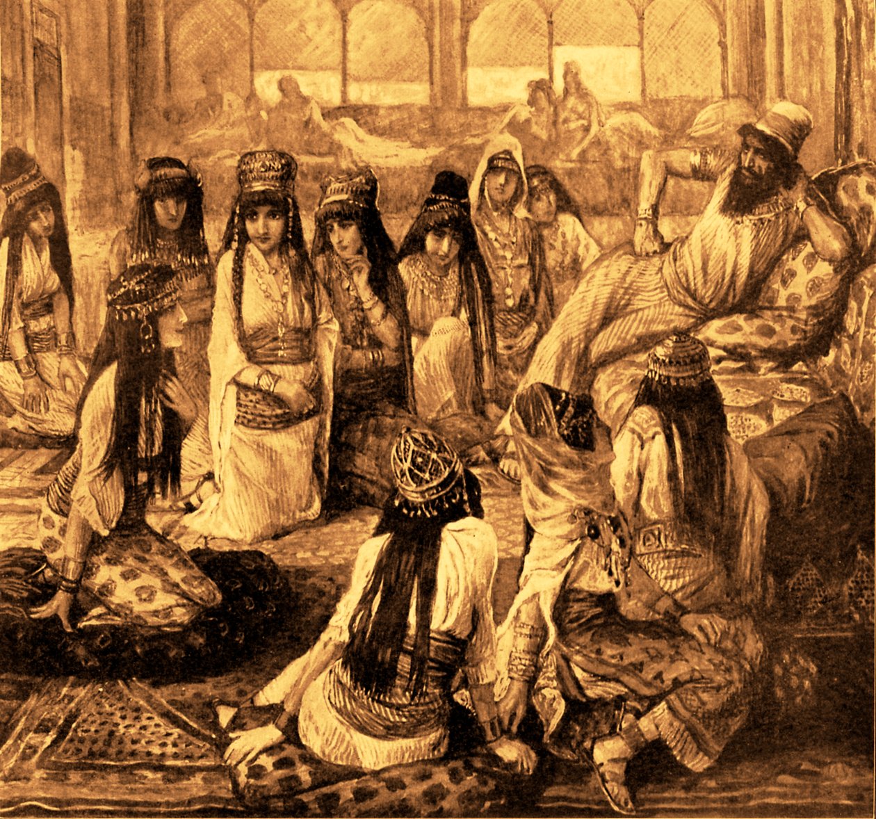 Solomon och hans harem av J James Tissot - Bibeln (Kungarnas bok) av James Jacques Joseph after Tissot