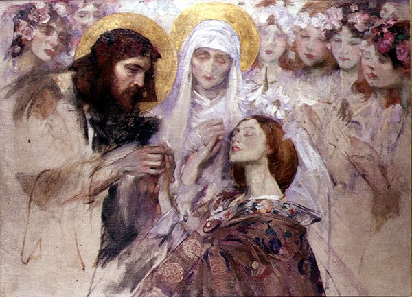 Kristus välsignar en ung kvinna (olja på duk) av James Jebusa Shannon