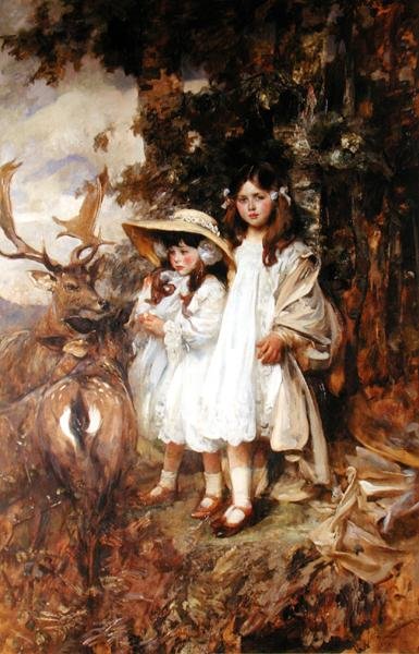 Irene och Frida Mond (olja på duk) av James Jebusa Shannon