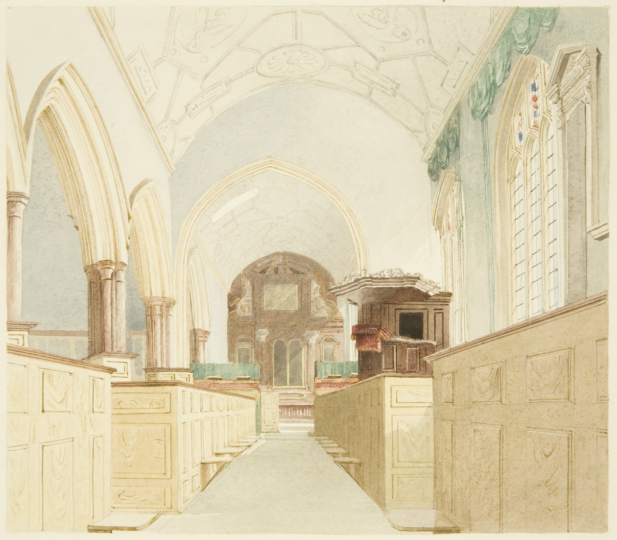 Interiör av St Mary-le-Port-kyrkan av James Johnson