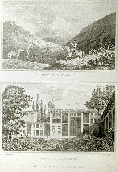 Berg och hus vid Demavend, 1818 av James Justinian Morier