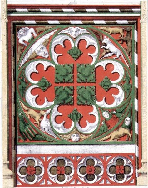 Detaljer om en målad takskärm vid Dickleburgh Church, Norfolk, från `Gothic Ornaments`, graverad av J.R Jobbins av James Kellaway (after) Colling
