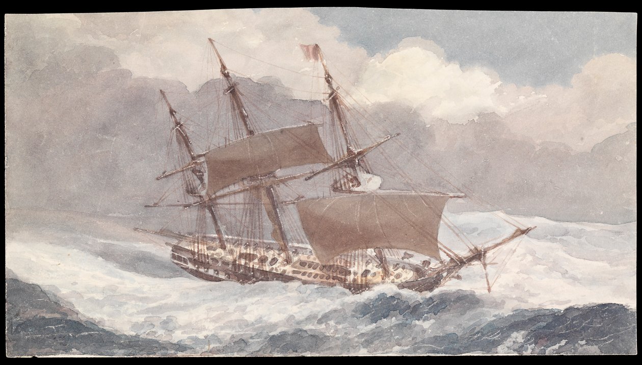 The Barham utanför Sardinien på väg till England med viceamiral Sir Pulteney Malcolm, mitten av 1800-talet (akvarell) av James Kennett Willson