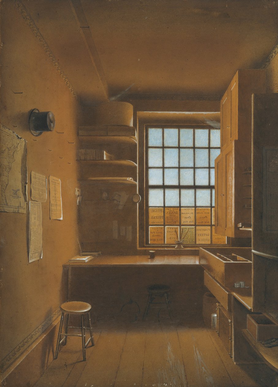 Interiör av ett lotteri, 1821. av James Kidder