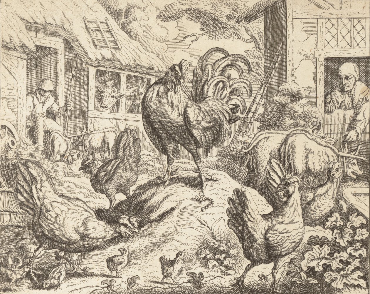 Hanen och ädelstenen, från Aesops fabler, ca. 1760. av James Kirk
