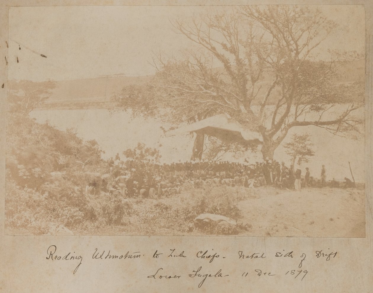 Läsningen av ett ultimatum till zuluhövdingar på Natals sida av Drift Lower Tugela, 11 december 1878 av James Lloyd