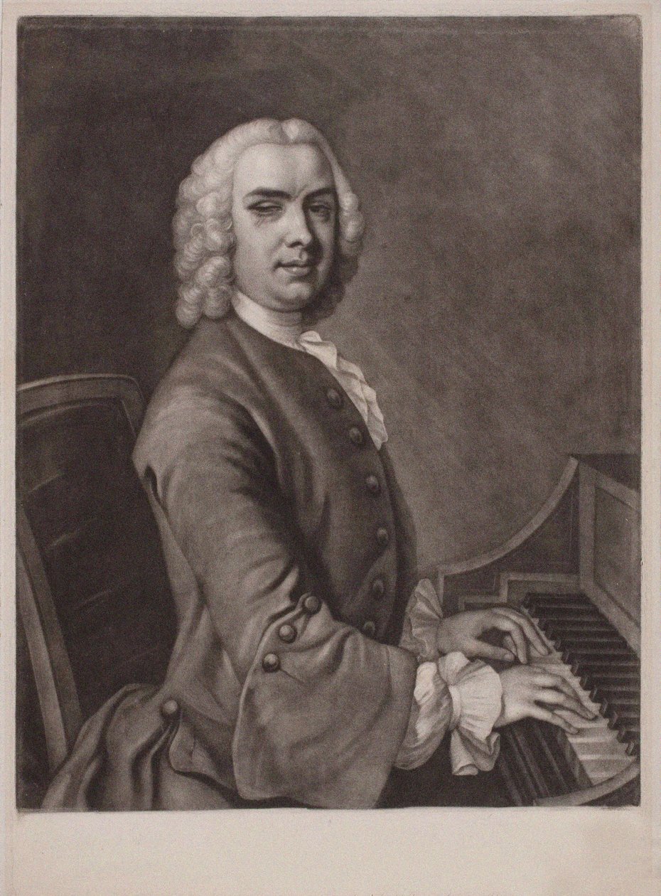Porträtt av organisten och kompositören John Stanley 1712-1786. av James MacArdell