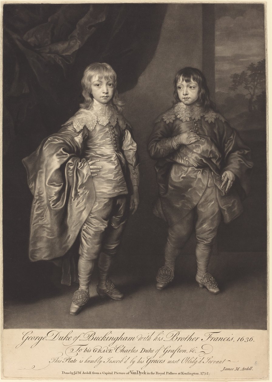 George Duke of Buckingham med sin bror Francis av James MacArdell after Sir Anthony van Dyck