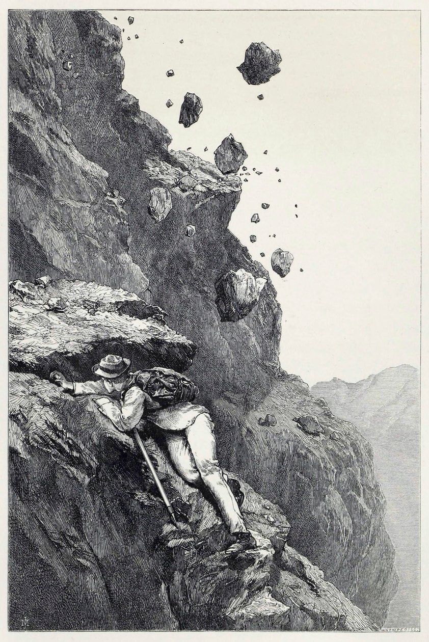En kanonad på Matterhorn, från Scrambles amongst Alps åren 1860 - 69, pub. 1871 av James Mahoney