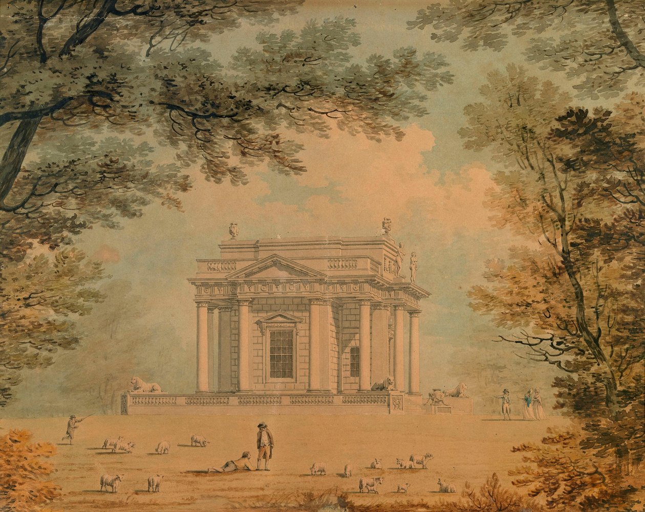 Lord Charlemonts casino i Marino, Dublin, från väster av James Malton