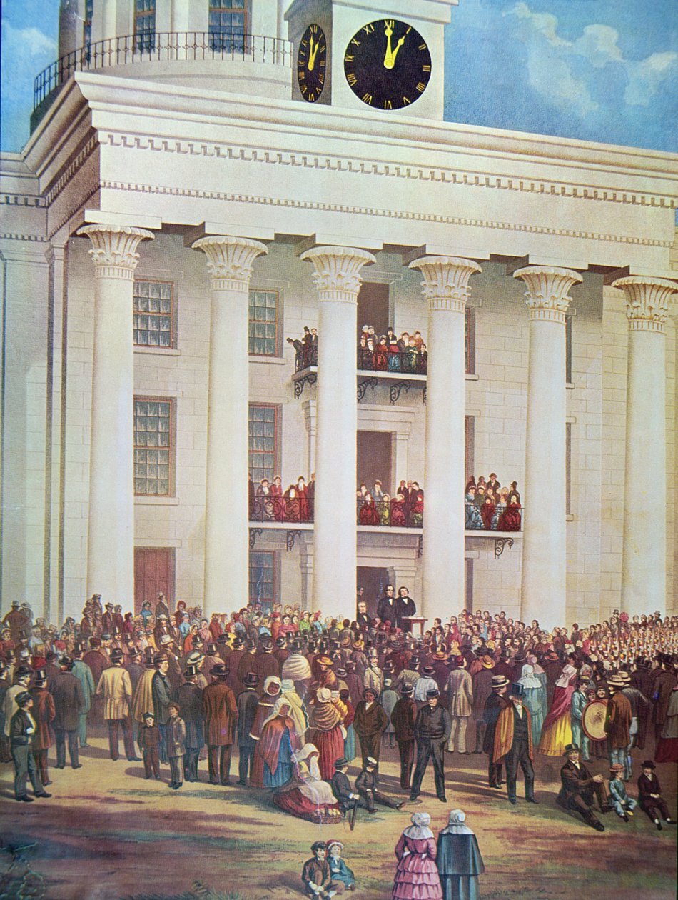 Invigning av Jefferson Davis i Senate House, Montgomery, Alabama av James Massolon