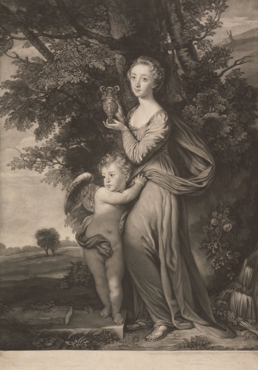 Miss Frances Greville och hennes bror som "Hebe" och "Cupid" av James McArdell