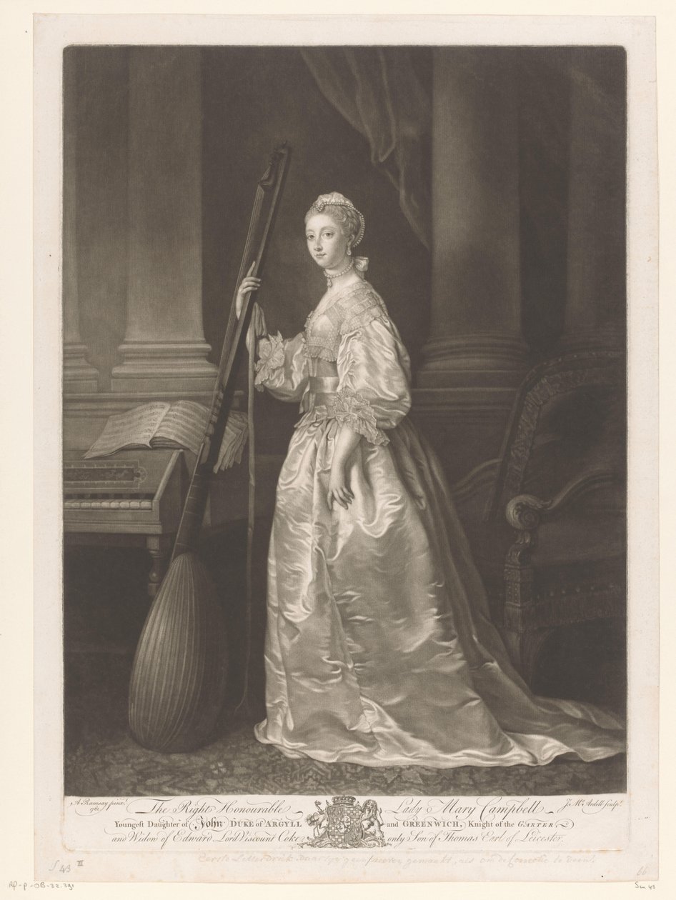 Porträtt av Mary Coke The Right Honorable Lady Mary Campbell (...) (titel på objekt) av James McArdell