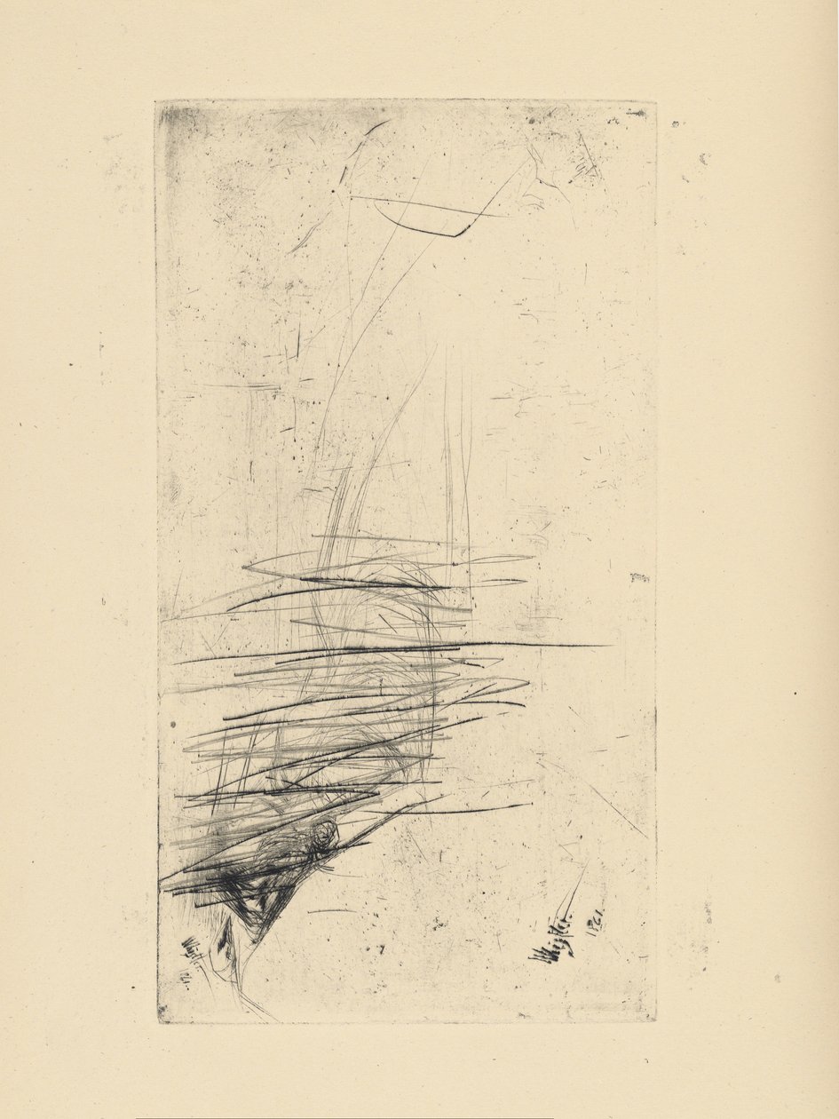 [76] Avtryck från annullerade tallrikar av Whistler - [Ung kvinna som ligger på soffan]. av James Abbott McNeill Whistler