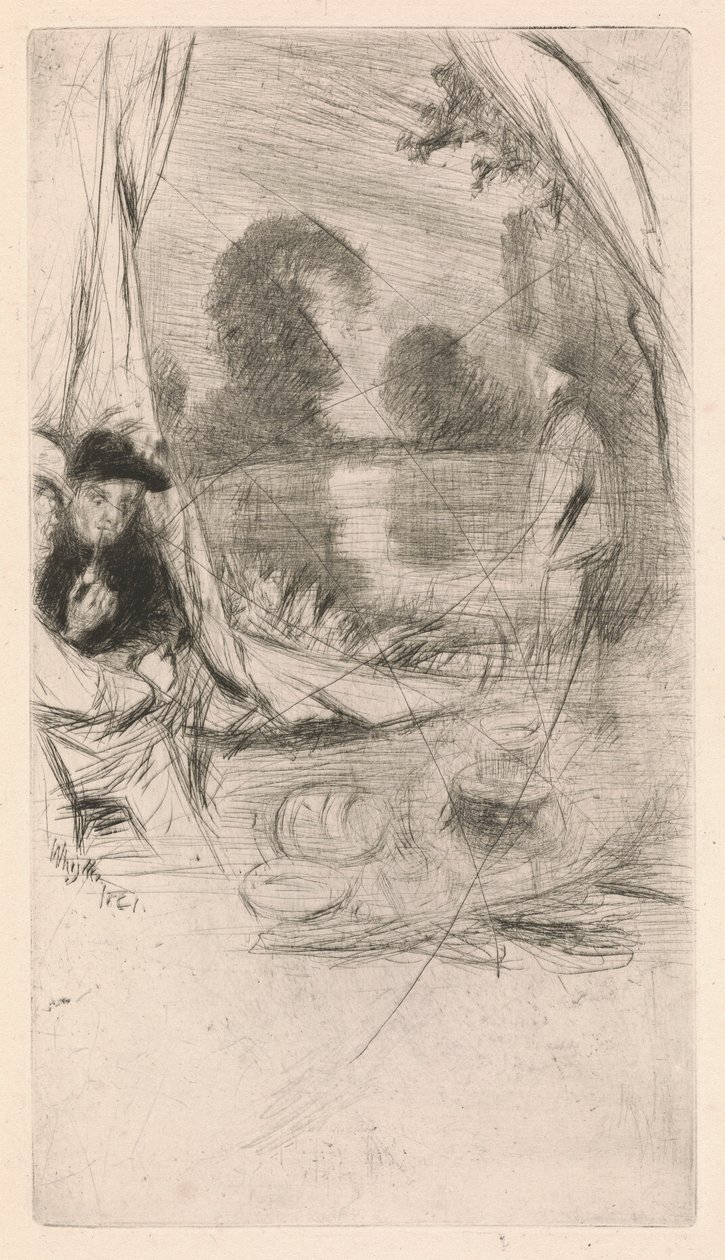 [76] Avtryck från annullerade plåtar av Whistler - the Model Resting. av James Abbott McNeill Whistler