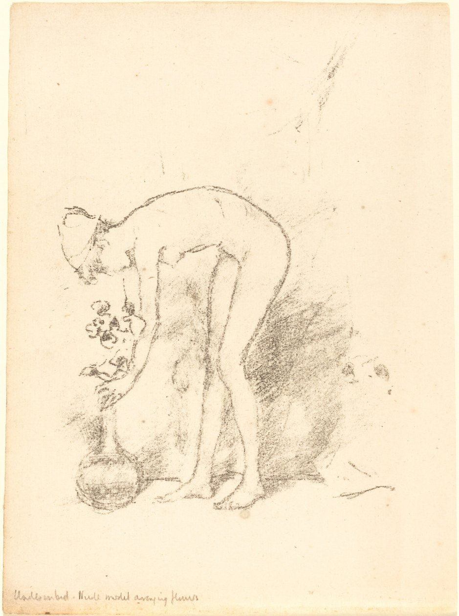 En naken modell som arrangerar blommor av James Abbott McNeill Whistler