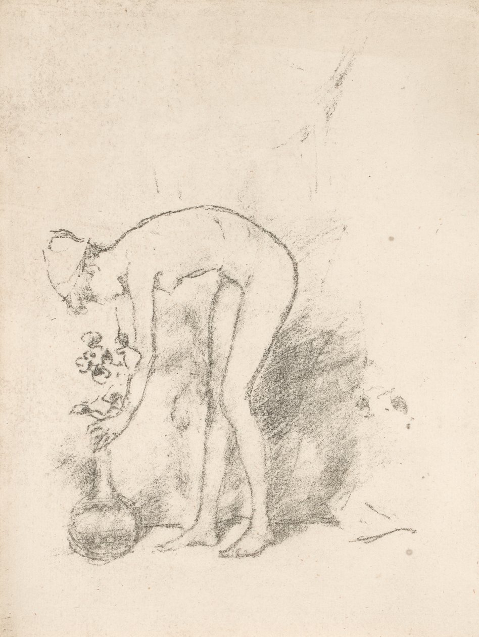 En naken modell som arrangerar blommor av James Abbott McNeill Whistler
