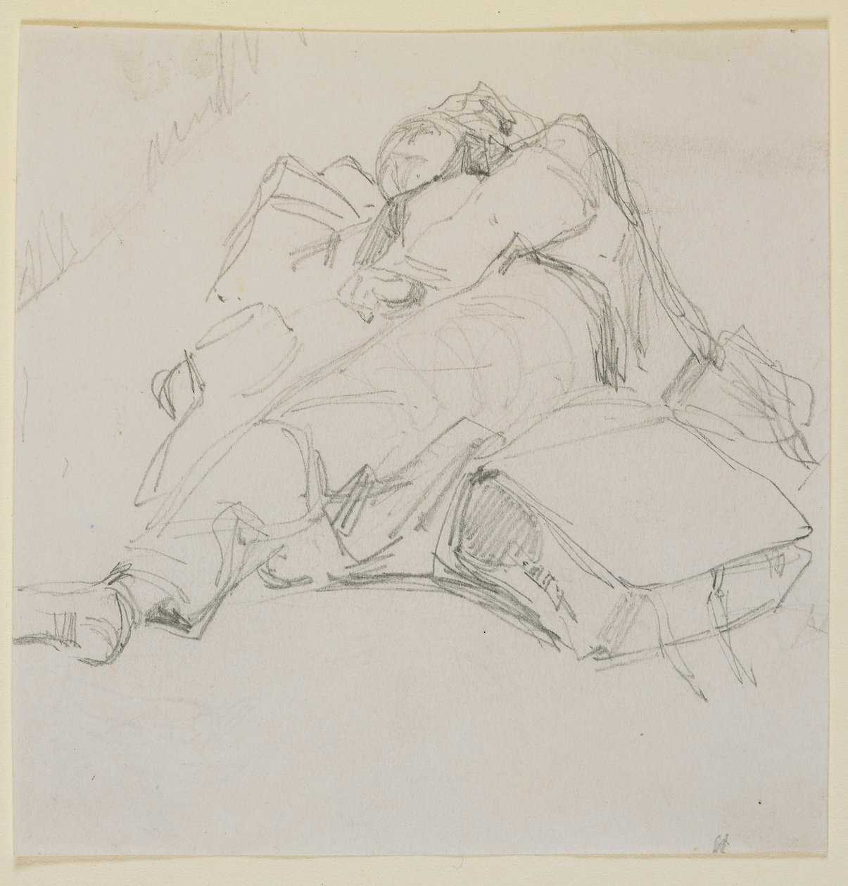 En man som sover på en hög med bagage av James Abbott McNeill Whistler