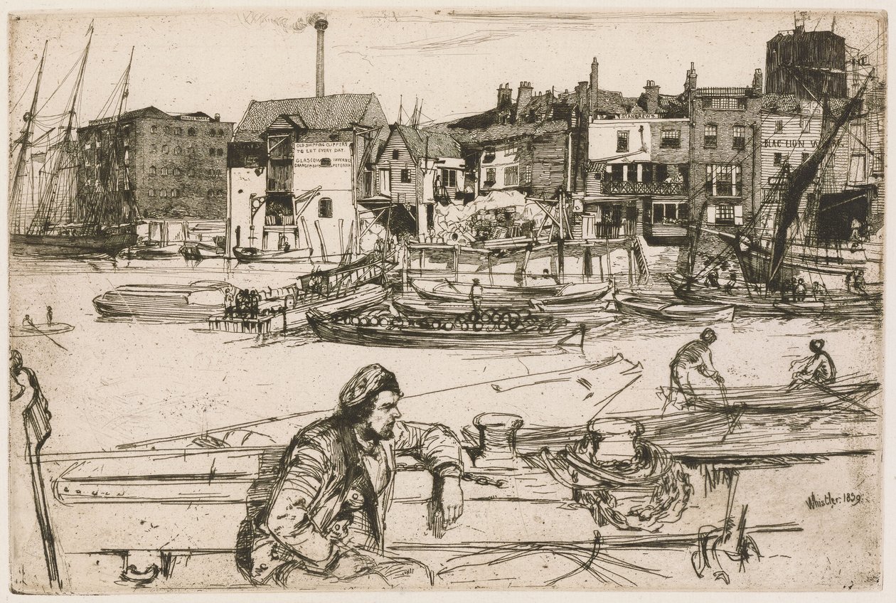 Black Lion Wharf, ur serien ”Thames Set” (En serie med sexton etsningar av motiv från Themsen och andra ämnen) av James McNeill Whistler