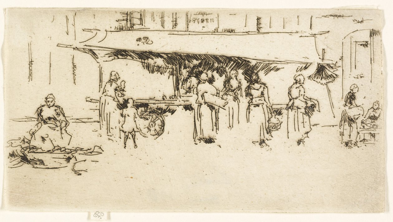 Booth, Market Place, Loches av James Abbott McNeill Whistler
