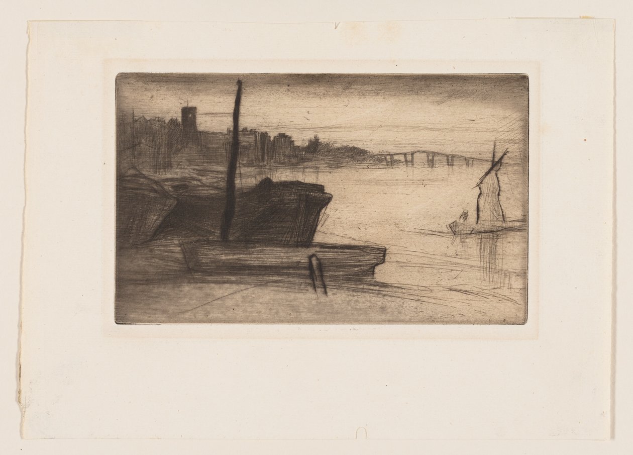 Chelsea Bridge och kyrkan av James Abbott McNeill Whistler