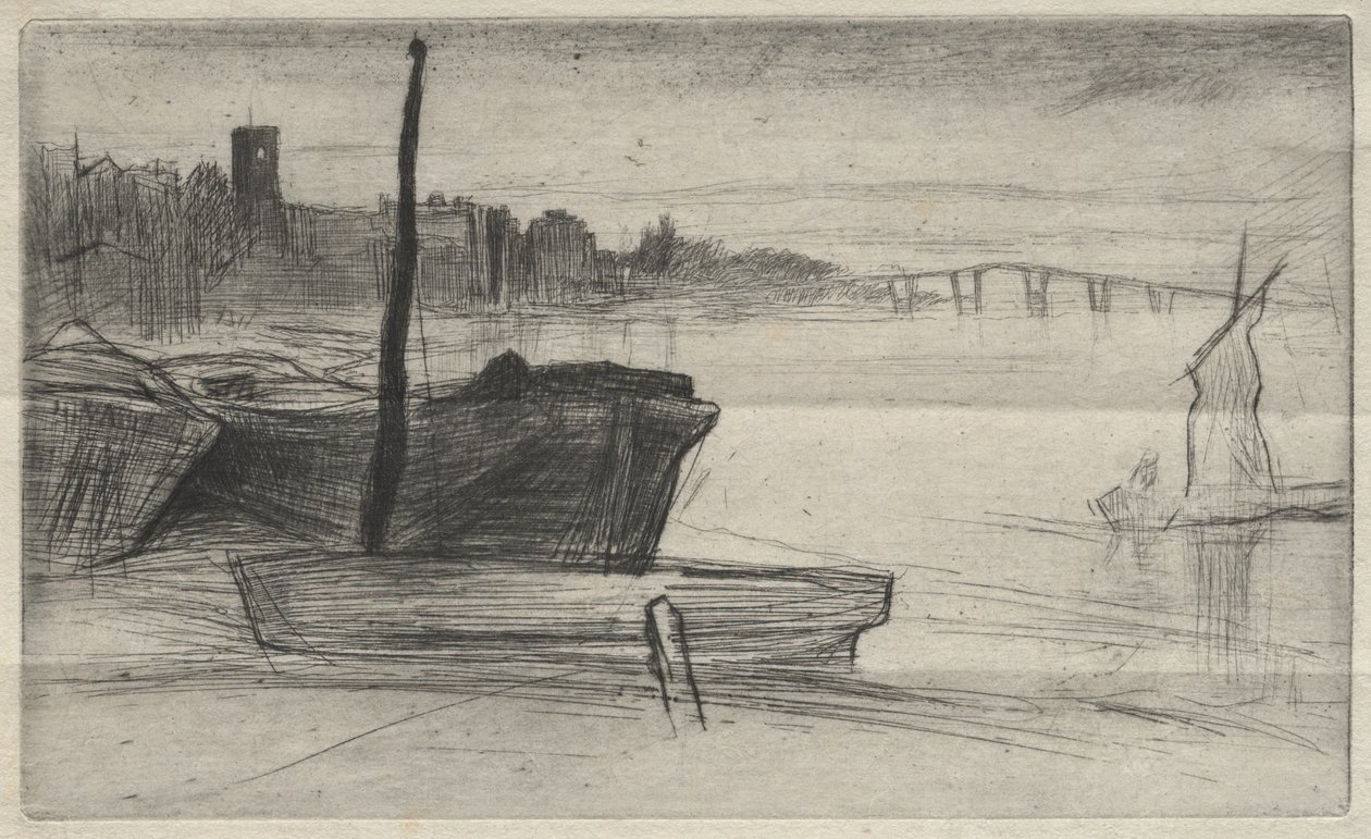 Chelsea Bridge och kyrkan av James McNeill Whistler