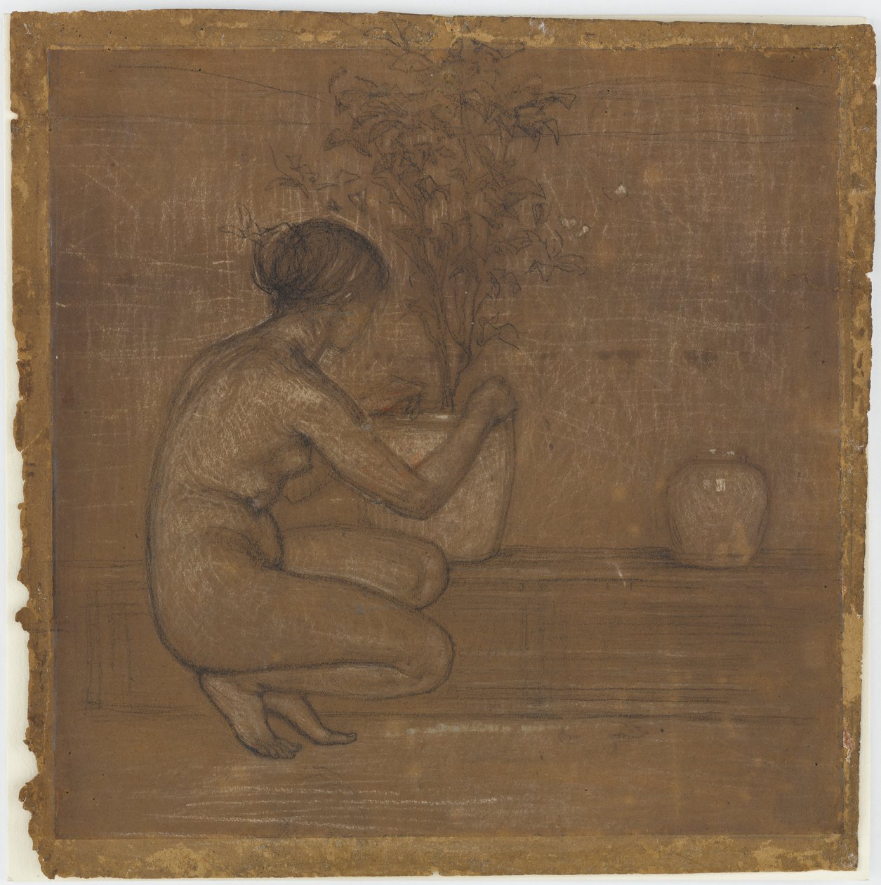Hukande figur. Studie för <em>The White Symphony: Three Girls</em> av James Abbott McNeill Whistler
