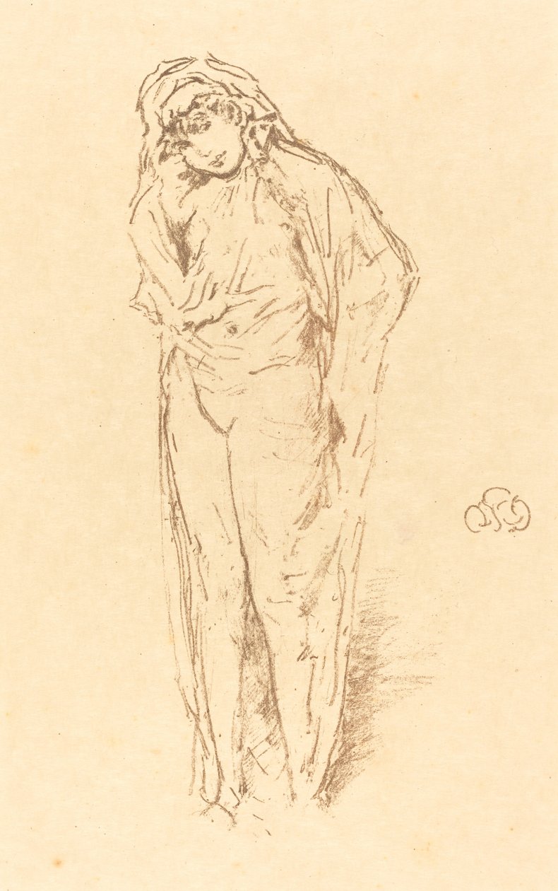 Draperad figur, stående av James Abbott McNeill Whistler