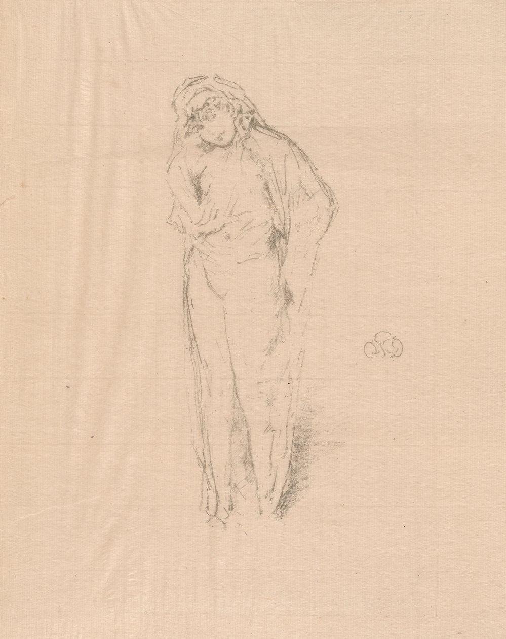 Draperad figur, stående av James Abbott McNeill Whistler