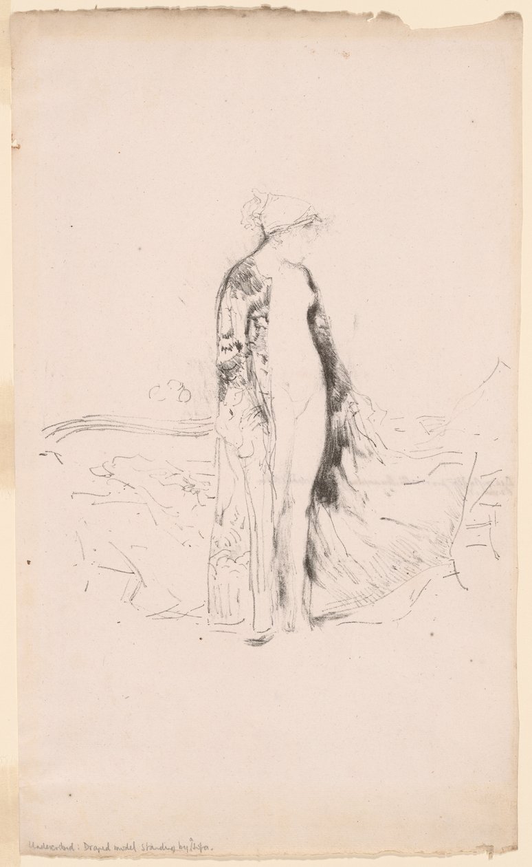 Draperad modell, stående vid en soffa av James Abbott McNeill Whistler