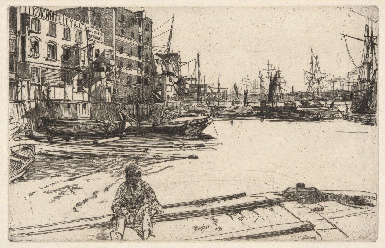 Eagle Wharf (Tyzac, Whiteley & Co.), ur Thames-serien (En serie om sexton etsningar med scener från Themsen och andra motiv) av James McNeill Whistler