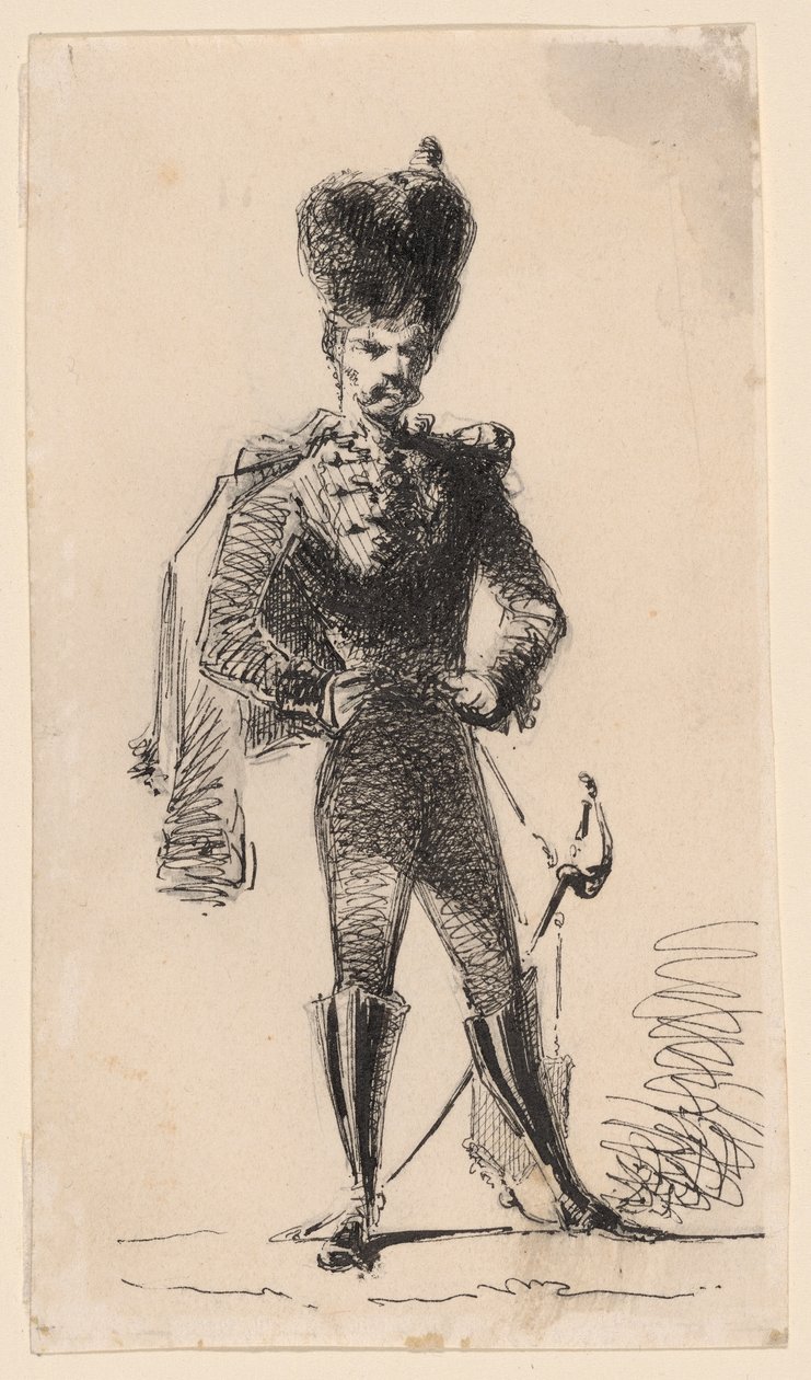 Hussar (recto) Man med hög hatt och bandaget huvud (verso) av James Abbott McNeill Whistler