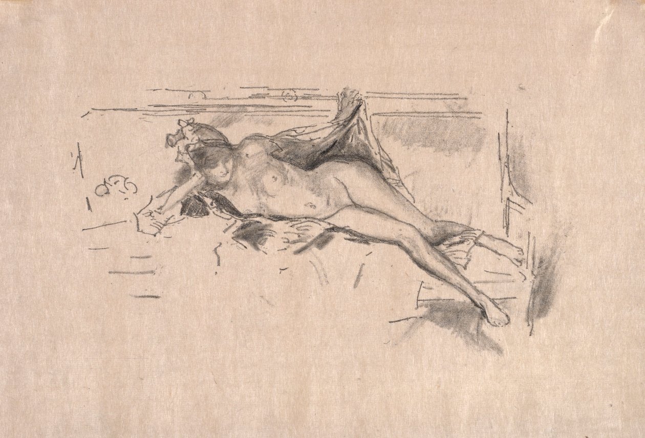 Naken modell liggande av James McNeill Whistler