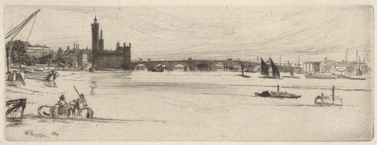 Old Westminster Bridge, från Thames Set (En serie sexton etsningar av scener på Themsen och andra ämnen) av James Abbott McNeill Whistler