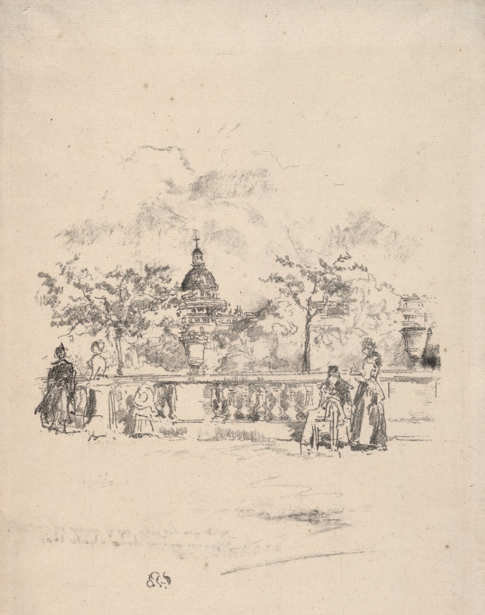 Pantheon sett från terrassen i Luxembourgs trädgård av James McNeill Whistler