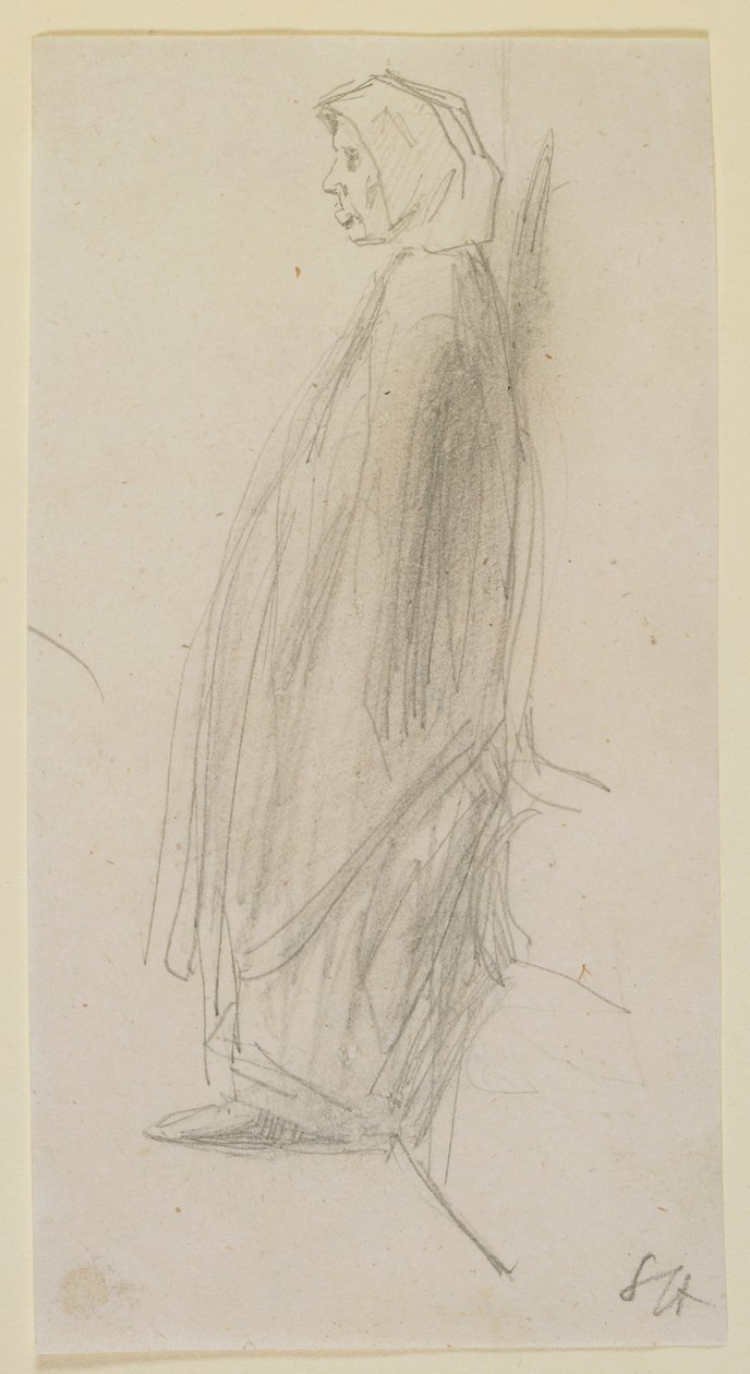 Profilskiss av en gammal kvinna som står av James Abbott McNeill Whistler