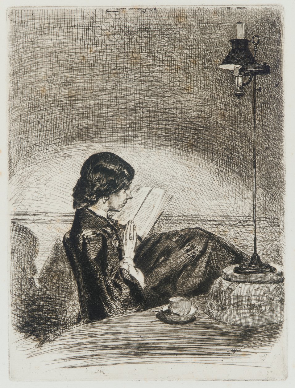 Läsning av Lamplight av James Abbott McNeill Whistler