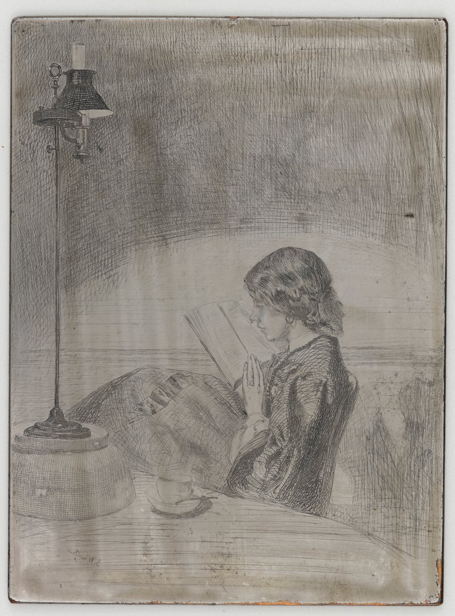 Läsning av Lamplight av James Abbott McNeill Whistler